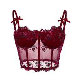 Sexy Lingerie Bustier Dames – Kant Topje met Borduursel – Bordeaux Rood Crop Top — thumbnail 2