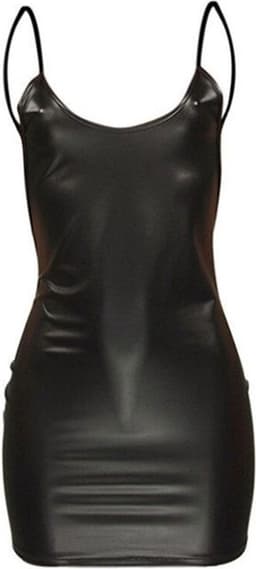 WiseGoods Luxe Latex Wetlook Jurkje Dames - Feest Jurkjes - Sexy Kleren Vrouwen - Party Kleding - Jurk - Disco Jurken - Zwart - L — thumbnail 1