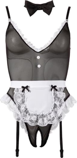 Cottelli Collection – Sexy Huishoudster Body Licht Transparant met Open Kruis voor de Grondige Schoonmaak – Maat XL – Zwart — thumbnail 6