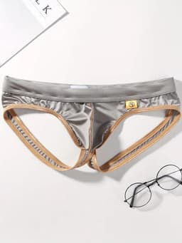 Sexy Ice Silky Jockstrap - Grijs met Gouden Details - Zijdezacht & Verleidelijk - Maat L | LS108 — thumbnail 2