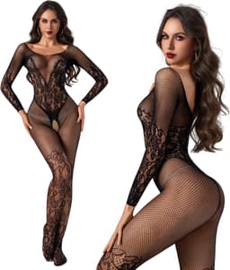 Elana - Ismara - Bodystocking Erotische Lingerie met Open Kruis - Catsuit - S t/m XL - Sexy Dames Lingerie - Zwart — thumbnail 1