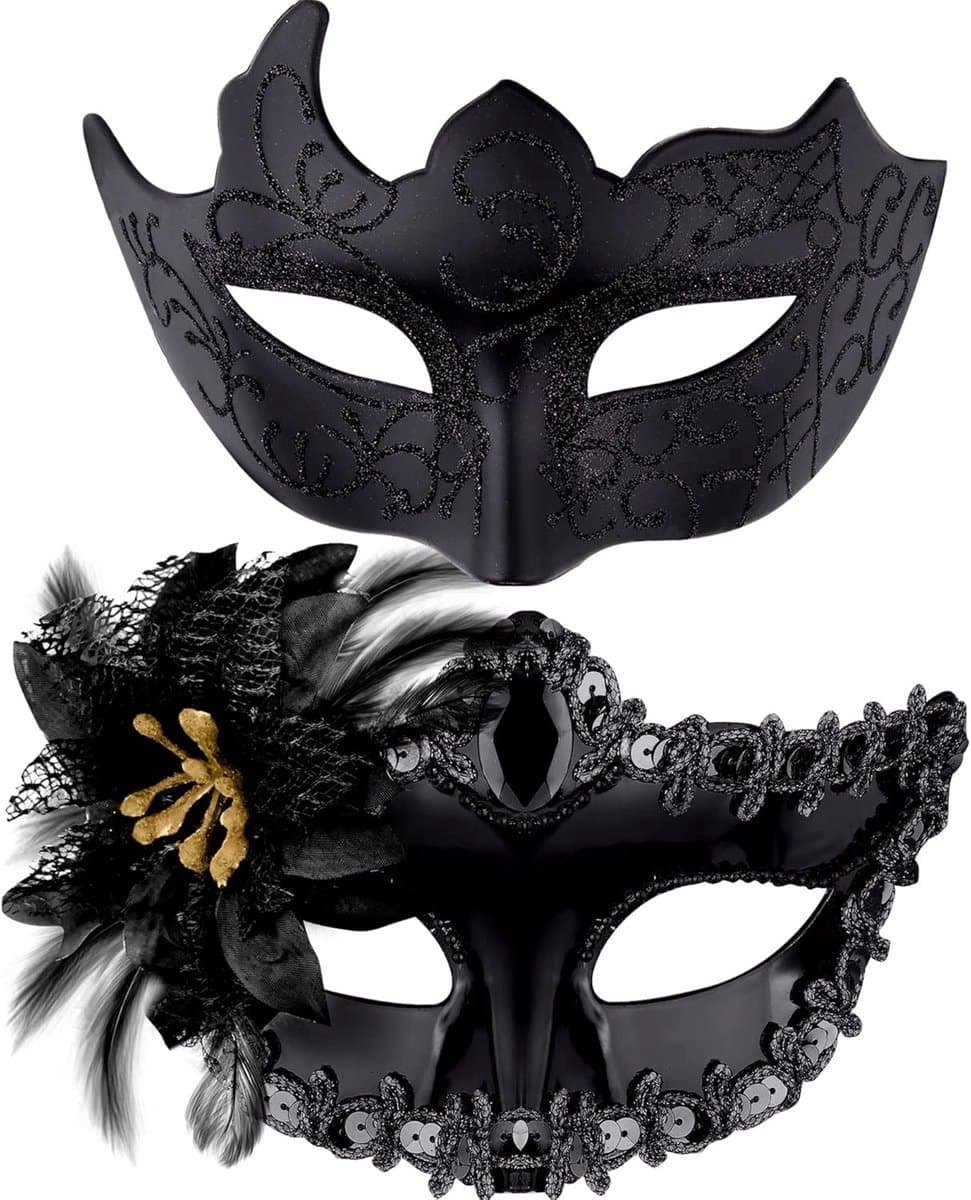 Maskers - Kerstmaskers - 2 stuks Venetiaans masker in koppelstijl, maskerade oogmaskers voor vrouwen en mannen, geschikt voor Halloween kostuumfeest carnaval — afbeelding 1
