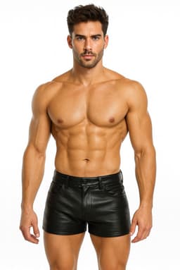 Korte lederen broek heren - Short - Zakken - Leer - Zwart — thumbnail 1