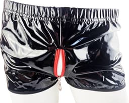 BamBella ® - Boxer short Maat L/XL Datex Zwart (Latex en stof SM kleding BDSM met rits erotische heren kleding ondergoed lingerie onderbroek zwart — thumbnail 3