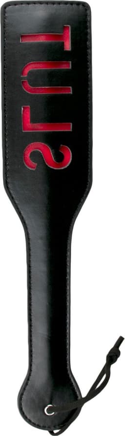 EasyToys - Paddle van Leer - Spanking Paddle - Kinky Leren Zweep met Slut Bedrukking - Bondage Set - BDSM - Bondage - Sex Toys voor Vrouwen en Mannen - Zwart — thumbnail 3