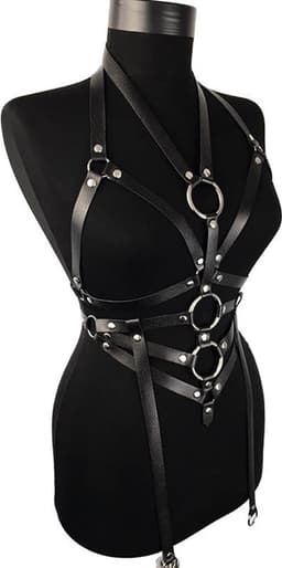 Nooitmeersaai - Harnas Vrouw - Leer - Bovenlichaam - Zwart - BDSM Extreme - Bondage Harnas — thumbnail 2