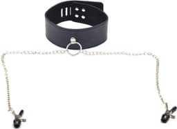 SM Nekriem Met Tepelklemmen - Spannend SM attribuut - Stimulerend mannen en vrouwen - Dogcollar - Zwart - Spannend voor koppels - Sex speeltjes - Sex toys - Erotiek - Bondage - Sexspelletjes voor mannen en vrouwen - Seksspeeltjes — thumbnail 2