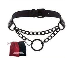 Choker met ring ketting zwart – Gothic PU-leer Halsketting – Verstelbaar – Geschikt voor 40 cm hals