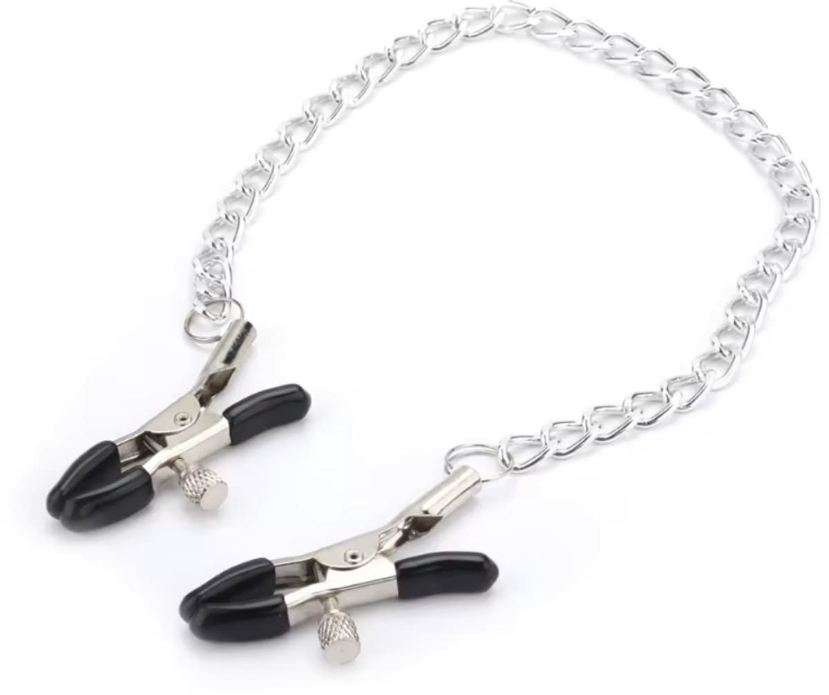 CHPN - Tepelklem - Tepelklemmen met ketting - Erotiek - 32cm - Klem voor tepels - 18+ - Zilverkleurig - Klemmetjes voor tepels — afbeelding 1