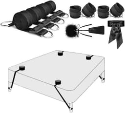 Bondage Set - Bed Fixatie Voor Koppels - Verstelbare Riemen, Boeien, Oogmasker & Veer Kit - Rollenspel Speelgoed — thumbnail 1