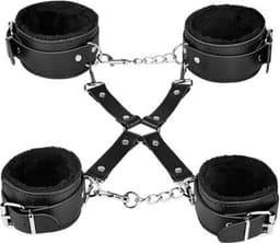 LOUZIR Bondageset | BDSM set | Bondage set | BDSM Toy set 10 delig | Luxe Sex Speeltjes Kit Met Tepelklemmen, halsband, handboeien, enkelboeien, bondage touw, masker en zweep & gag ball, bondageset ZWART — thumbnail 5
