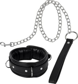 Banoch | Collar & Leash Silver | Zwarte Halsband met Zilverkleurige Riem | Verstelbare Bondage Halsband | PU Leer | BDSM — thumbnail 15