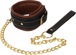 Banoch - Collar & leash Gold - Halsband en Riem - cognac bruin met goud - bondage — thumbnail 9