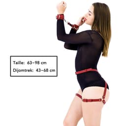 DOWO® - Body Bondage - Handboeien - Kleding Accessoires - Sexy Lingerie - Erotiek Riem - SM BDSM - Leer- Harnas Vrouwen - Sextoys voor vrouwen - Rood — thumbnail 3