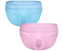 SUKREW U-Style Brief Multipack 1x Breeze Blue + 1x Summer Pink - MAAT M - Erotisch Heren Ondergoed - Slip voor Man - Sexy mannen Slip