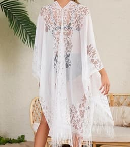 Sexy Elegante Kant Kimono Strand Cover-up voor Dames, Badpak Cover-up, Zwemkleding Omslagdoek voor Vakantie, Zwembad, Strand en Feest — thumbnail 2