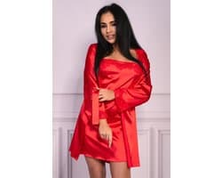 Lingerie Set Rood - Sexy Badjas + Slipdress + String - Maat: L/XL - Model: Jacqueline