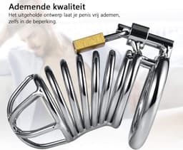 DOWO® - Kuisheidskooi - Metaal - Peniskooi - Kuisheidskooi voor Mannen - Chastity cage - Staal - met Premium Messing Slot - One Size — thumbnail 2