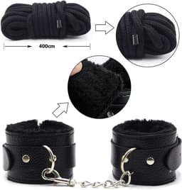 BDSM 10-Delige Bondage Set Met Zweep En Handboeien - Sex toys - Bdsm Set - Bondage Set - Zwart — thumbnail 5