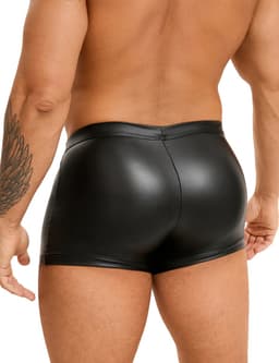Zwarte sexy leren heren boxershorts - maat M/L - black sexy leather men boxers underwear -BDSM - clubwear heren ondergoed erotiek mannen boxer — thumbnail 6