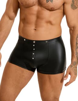 Zwarte sexy leren heren boxershorts - maat L/XL - black sexy leather men boxers underwear -BDSM - clubwear heren ondergoed erotiek mannen boxer — thumbnail 2