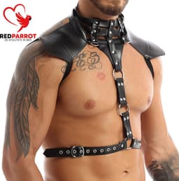 Heren Bondage Harnas - PU Leder - BDSM - Borst - Choker - Torso - Zwart — thumbnail 3