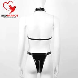 Erotische Uitgeholde Bodysuit - Jumpsuit - Lingerie - Wetlook - Zwart - Rits — thumbnail 2