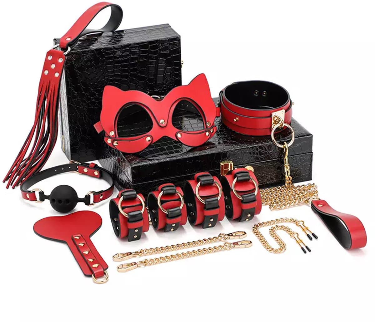 Dare to Undress – Fifty Shades of Grey – Luxe 8-delige BDSM Set met Opbergkoffer – Premium – BDSM Bondagesets - Valentijn Cadeau - Handboeien, Halsband, Masker, Gagbal & Zweep - Sex Toys voor Koppels - Seksspeeltjes voor mannen en vrouwen - Kinky — afbeelding 1