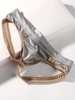 Sexy Ice Silky Jockstrap - Grijs met Gouden Details - Zijdezacht & Verleidelijk - Maat L | LS108 — thumbnail 3