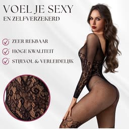 Elana - Ismara - Bodystocking Erotische Lingerie met Open Kruis - Catsuit - S t/m XL - Sexy Dames Lingerie - Zwart — thumbnail 4