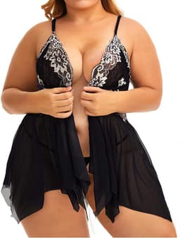 Super Sexy nachtjurk+ string - babydoll jurk- babydoll nachtjapon van kant versierd met bloemetjes patroon-babydoll nachtjapon-- babydoll lingerie — thumbnail 7