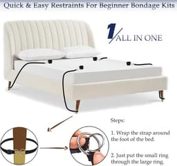 Bondage Set - Bed Fixatie Voor Koppels - Verstelbare Riemen, Boeien, Oogmasker & Veer Kit - Rollenspel Speelgoed — thumbnail 3