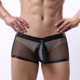 Zwarte Sexy Boxershort Heren – Mesh Heren Lingerie met Open Achterkant & Afneembaar U-Zakje — thumbnail 4