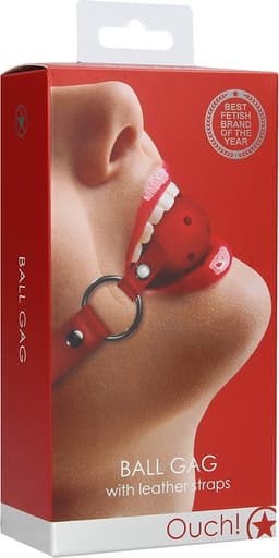 Ouch! Mond Knevel met Geperforeerde Bal en Lederen Band Verstelbaar - Rood — thumbnail 4