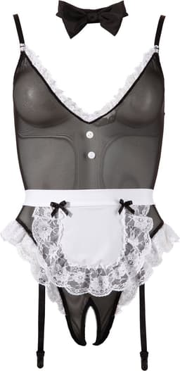 Cottelli Collection – Sexy Huishoudster Body Licht Transparant met Open Kruis voor de Grondige Schoonmaak – Maat S – Zwart — thumbnail 1