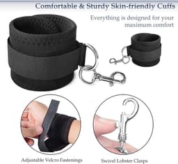 Bondage Set - Bed Fixatie Voor Koppels - Verstelbare Riemen, Boeien, Oogmasker & Veer Kit - Rollenspel Speelgoed — thumbnail 5