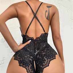 Erotische Body I Lingerie Body Kostuum I Sexy Erotisch Ondergoed I Open Kruis I Gebloemde Kant Patroon I Maat L Zwart — thumbnail 6