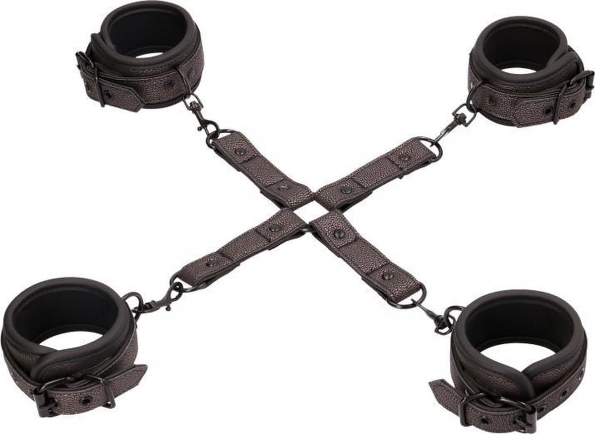 Ouch! Elegance Elegante Hogtie Set met Handboeien en Enkelboeien - Titanium Grijs — afbeelding 1
