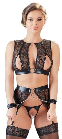 Cottelli Collection – Bondage Jarretel Set met Hand Boeien voor Onderdanig Genot – Maat M – Zwart — thumbnail 4