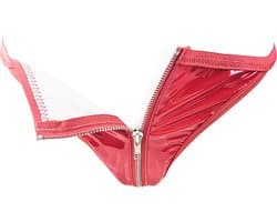 BamBella® Erotische onderbroek - Maat S/M - Wetlook string Dames - Rood Datex mix latex en stof ondergoed Sexy BDSM kleding met rits open kruis