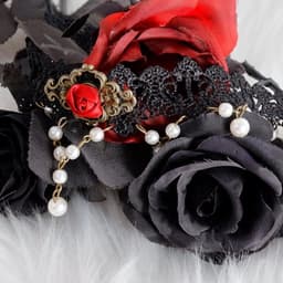 Gothic Choker Kant Halsketting met Roos Armband en Ring Set - Victoriaanse Halsketting — thumbnail 4