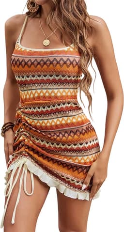 Dames Cami Jurk Mouwloos Maat M – Boheemse Korte Zomerjurk met Gestreept Patroon, Striksluiting en Casual Strandlook — thumbnail 1