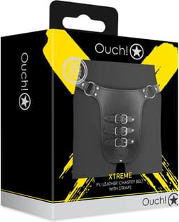 PU Leather Chastity Belt with Straps - Black — thumbnail 2