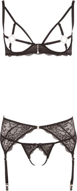 Albierta Fina –  Jarretel Set met Open Sexy Lingerie voor Seksuele Uitlokking – Maat S – Zwart — thumbnail 8