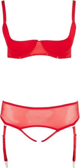 Cottelli Collection 3 Delige Bh-Set Met Kwart Cups - Rood — thumbnail 3