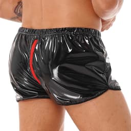 Glanzende boxershort kunstleder - Leer - Ritssluiting open kruis - Latex look - Porno BDSM Kleding - Erotiek - Short - Kort broekje — thumbnail 5