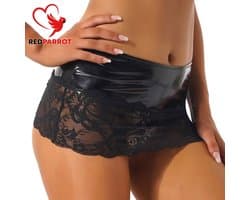 Latex wetlook rok met kanten onderzijde - Erotisch - Verleidelijk - Sexy lingerie - Zwart