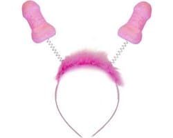 Nooitmeersaai - Diadeem met springveer penis - Plastic - Metaal - Roze