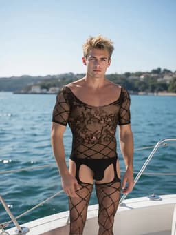 LekkerStout Heren Body met Netkousen - Zwart - Sexy Herenlingerie | S-L | ( LS166 ) — thumbnail 1
