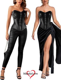 Zwart Korset van Faux Leer – Sexy Bustier met Rits & Vetersluiting – Verleidelijk Lingerie Top voor Dames - Maat 4XL/48 — thumbnail 9